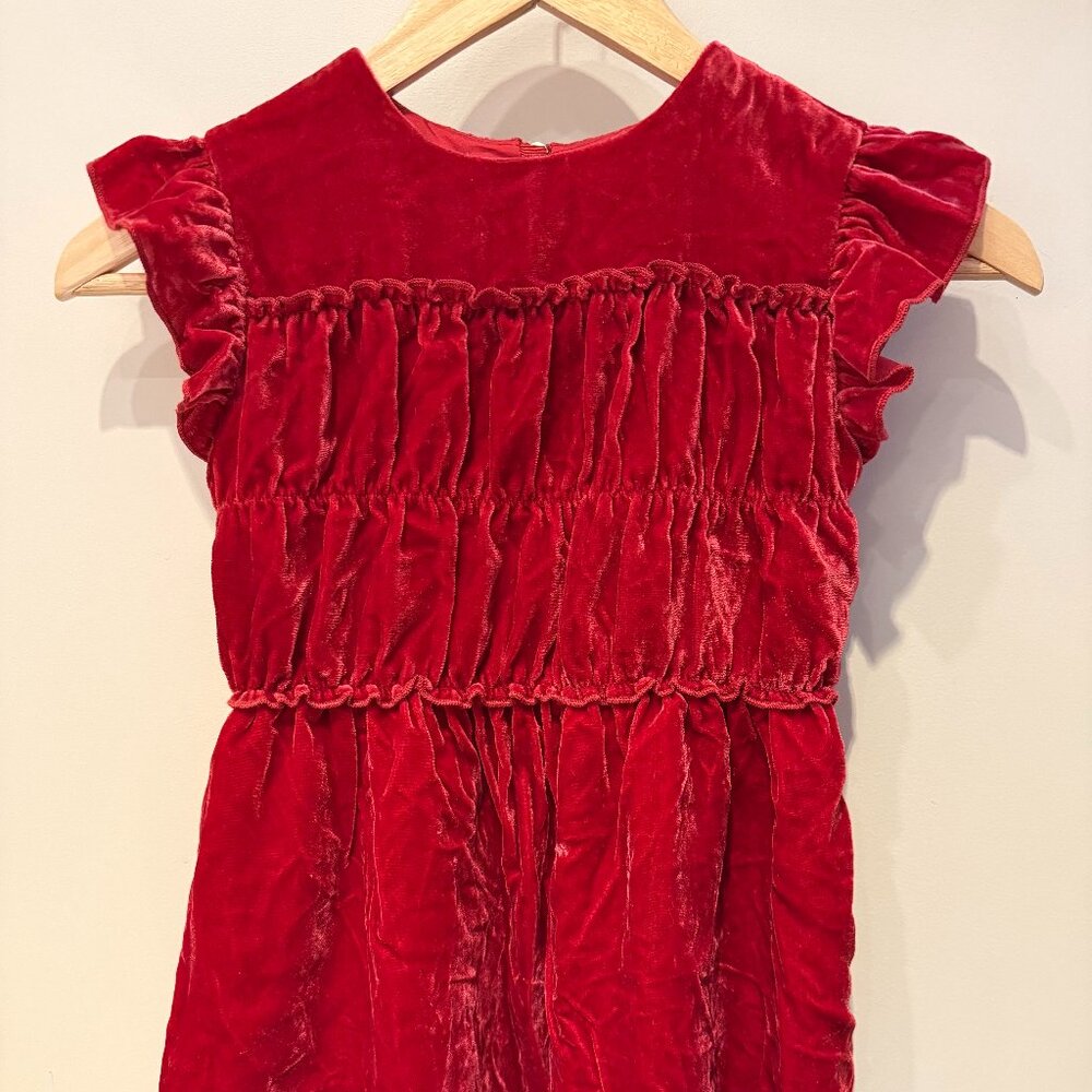 J Crew Crewcuts Smocked Velvet Holiday Dress | Girls Size 6 Red